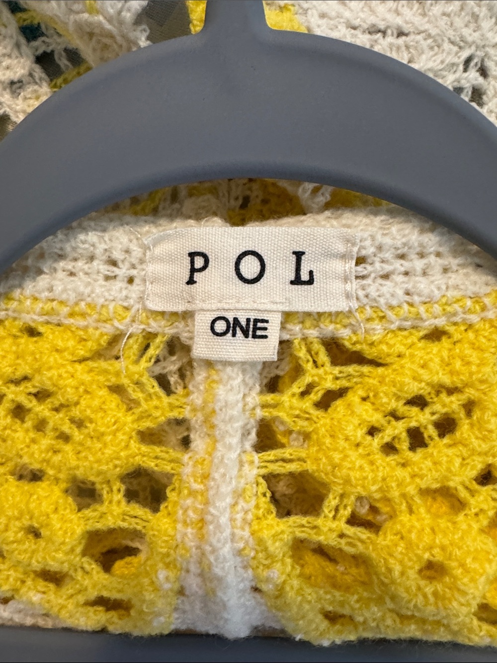 POL Crochet Open-Front Sweater in Yellow and Cream - Picture 2 of 5